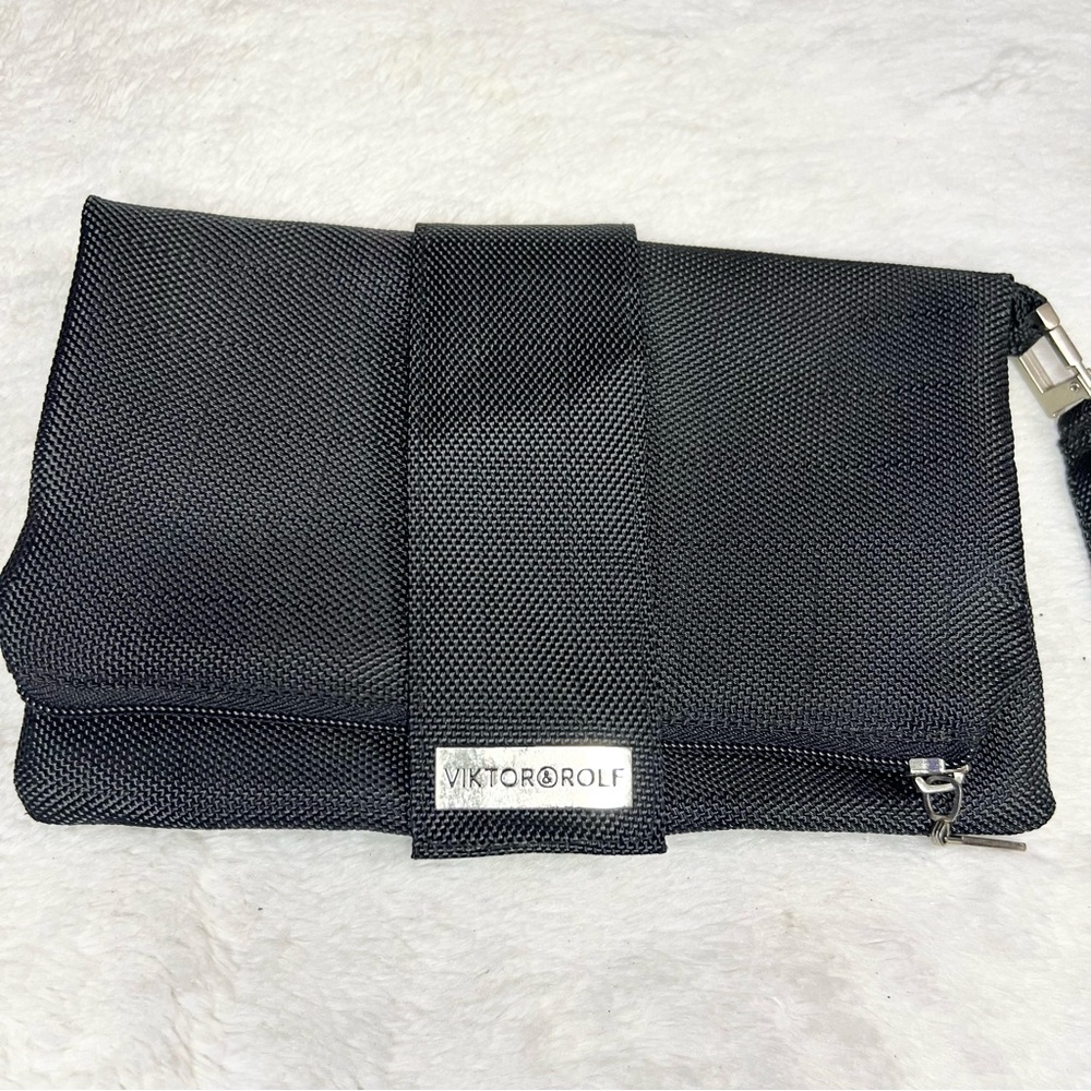 Viktor & Rolf Men's Black Amenity Bag Travel Toiletry Case Fold-over Wristlet